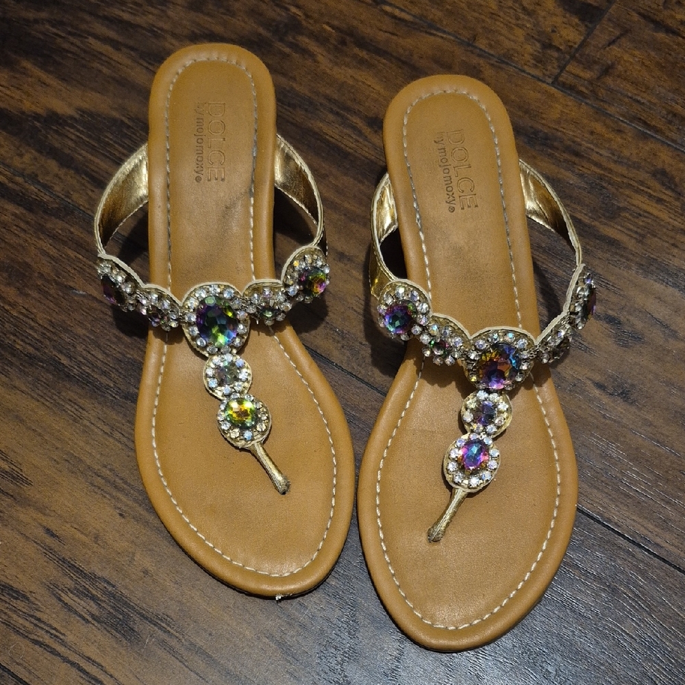 Nicole Gold and Tan Embellished Sandals